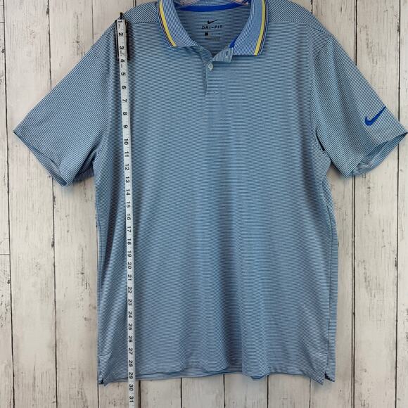 Nike Blue/White Vapor Striped Dri-fit Stretch Short Sleeve Golf Polo Size Large - Picture 10 of 11